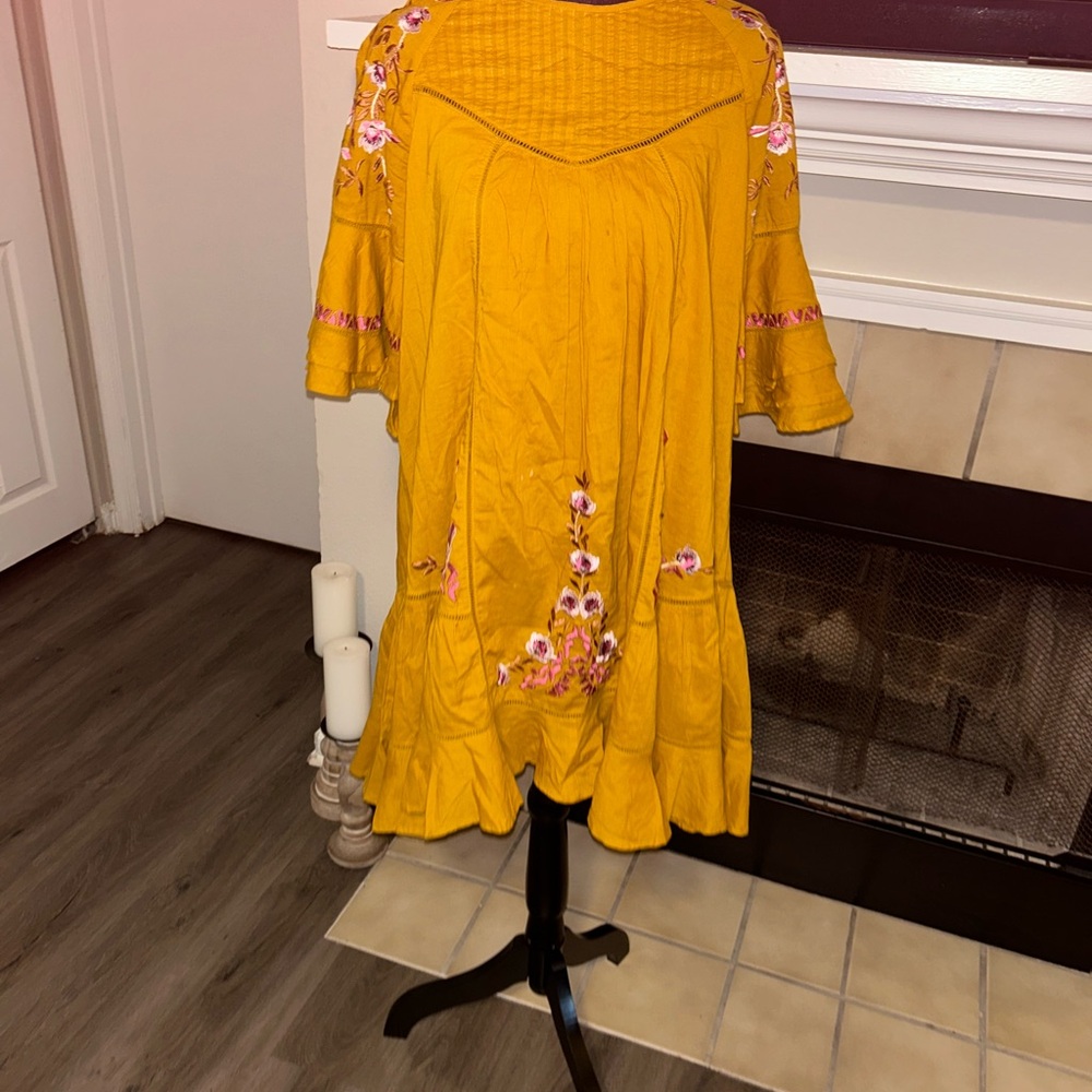 Summer Dress Festival Free People Mustard Floral Long Sleeve Dress - Picture 2 of 7